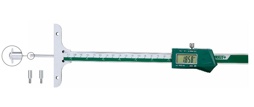 Insize, Digital Depth Gages With Round Depth Bar, 0-12"/0-300Mm, 1148-300E