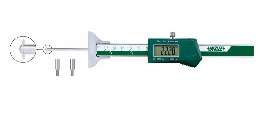 Insize, Digital Depth Gage With Round Depth Bar, 0-4"/0-100Mm, 1148-100SE