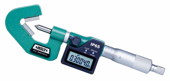 Insize, Digital V-Anvil Micrometer, .04-.6"/1-15Mm, 3 Flutes, 3590-153E